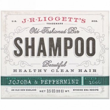 J.R. Liggett's, Old Fashioned Shampoo Bar, Jojoba & Peppermint, 3.5 oz (99 g)