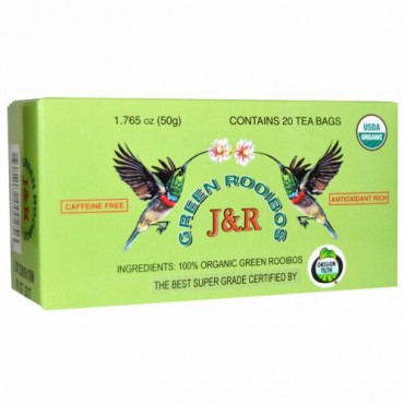 J&R Port Trading Co., オーガニック, グリーンルイボス, カフェインフリー, 20ティーバッグ, 1.765オンス（50 g） (Discontinued Item)