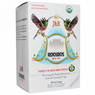 J&R Port Trading Co., ピュアルイボスレッドティー（Pure Rooibos Red Tea）, カフェインフリー, 40ティーバッグ, 3.53オンス（100 g）