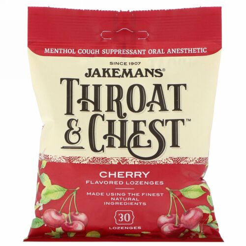 Jakemans, Throat & Chest, Cherry Flavored, 30 Lozenges (Discontinued Item)