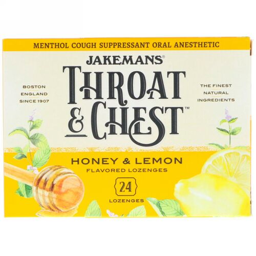 Jakemans, Throat & Chest、ハチミツとレモン味、トローチ 24錠 (Discontinued Item)