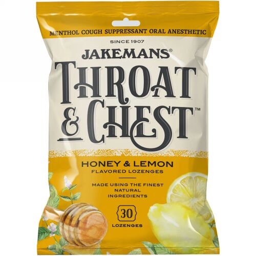Jakemans, 喉・胸用、ハニーとレモン味、30ロゼンジ