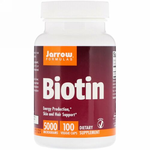 Jarrow Formulas, ビオチン、5,000mcg、植物性カプセル100粒