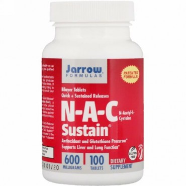 Jarrow Formulas, N-A-C Sustain®（N-A-C サステイン）、N-アセチル-L-システイン、600 mg, 100 粒
