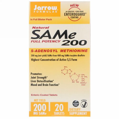 Jarrow Formulas, SAM-e (S-Adenosyl-L-Methionine) 200, 200 mg, 20 腸溶剤
