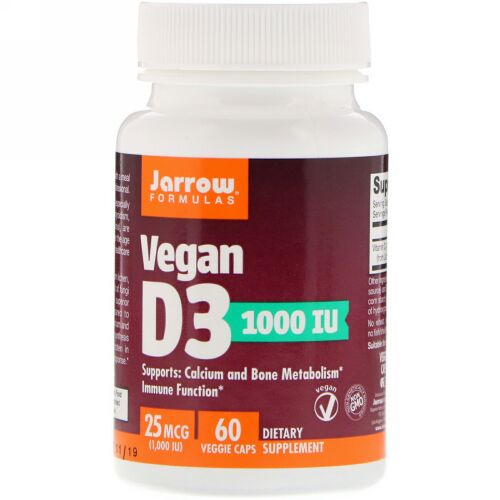 Jarrow Formulas, Vegan D3, 25 mcg (1,000 IU), 60 Veggie Caps (Discontinued Item)