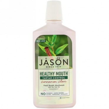 Jason Natural, ヘルシーマウス、フレッシュな息のためのマウスウォッシュ、ターターコントロール、シナモンクローブ、473ml（16fl oz）