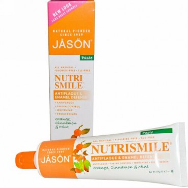 Jason Natural, NutriSmile、歯垢防止＆エナメル質防衛、ペースト、オレンジ、シナモン、ミントの香り、4.2オンス(119 g) (Discontinued Item)