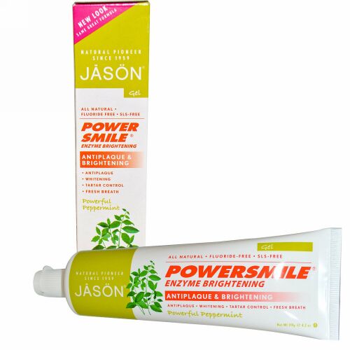 Jason Natural, パワースマイル,酵素ブライトニング , ジェル, 強力ペパーミント, 4.2 oz (119 g) (Discontinued Item)
