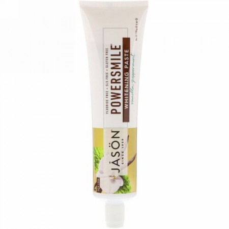 Jason Natural, PowerSmile（パワースマイル）、アンチプラーク＆ホワイトニング歯磨き粉、バニラパワーミント、170g（6oz）