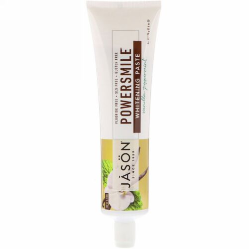Jason Natural, PowerSmile（パワースマイル）、アンチプラーク＆ホワイトニング歯磨き粉、バニラパワーミント、170g（6oz）