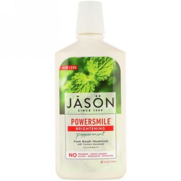 Jason Natural, パワースマイル、息を爽やかにするマウスウォッシュ、ペパーミント、16 fl oz (473 ml)