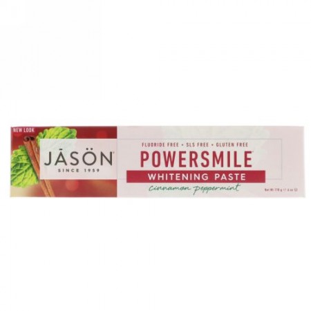 Jason Natural, パワースマイル®, 歯垢予防 & ホワイトニング歯磨き粉, シナモン パワーミント, 6 オンス (170 g) (Discontinued Item)