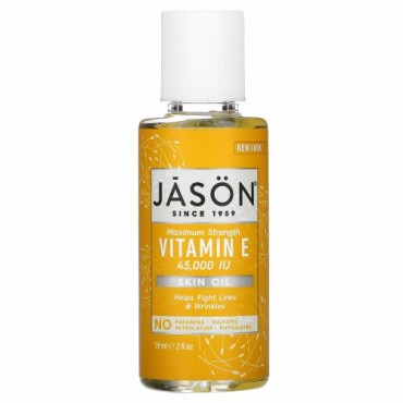 Jason Natural, 純天然スキンオイル, 最大限度のビタミンE, 45,000 IU, 2液量オンス (59 ml)