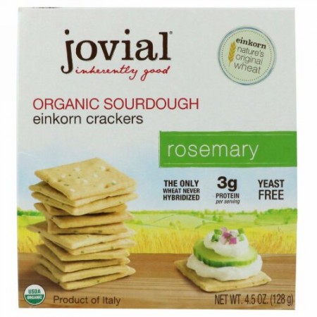 Jovial, オーガニック・サワードウ・ヒトツブコムギ・クラッカー、ロズマリー、4.5 oz (128 g)