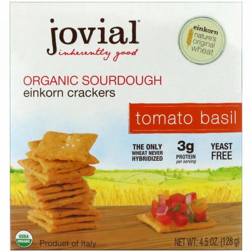 Jovial, オーガニック・サワードゥ・アインコーンクラッカー、トマトバジル、 4.5 oz (128 g) (Discontinued Item)