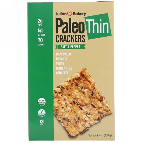 Julian Bakery, オーガニック・パレオ薄型クラッカー、ソルト＆ペッパー、 8.4 oz (238 g)