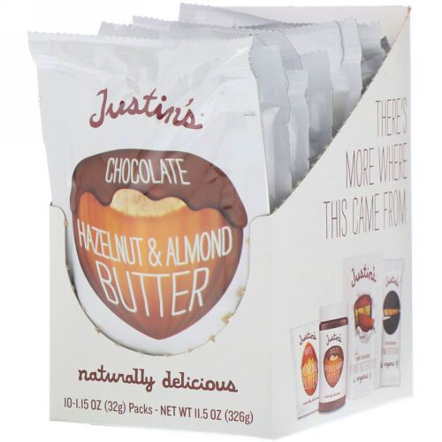 Justin's Nut Butter, チョコレート ヘーゼルナッツバター ブレンド、10 パック、各 1.15 オンス (32 g) (Discontinued Item)