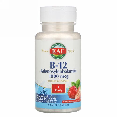 KAL, B-12 Adenosylcobalamin, Strawberry, 1,000 mcg, 90 Micro Tablets