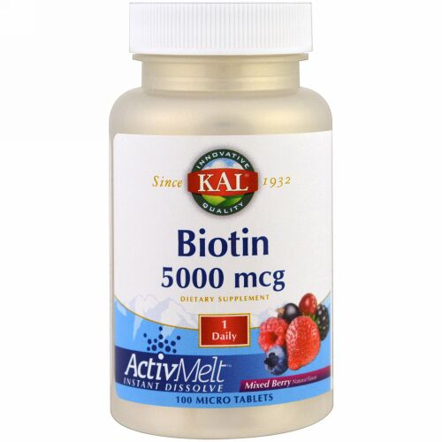 KAL, Biotin, Mixed Berry, 5000 mcg, 100 Micro Tablets (Discontinued Item)