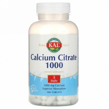 KAL, クエン酸カルシウム1000、1000mg、180錠