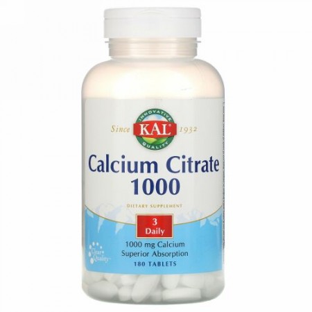 KAL, クエン酸カルシウム1000、1000mg、180錠