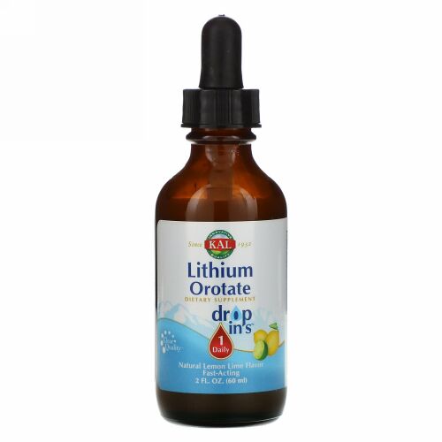 KAL, リチウムオロタートドロップ、ナチュラルレモンライム味、2 fl oz (60 ml)