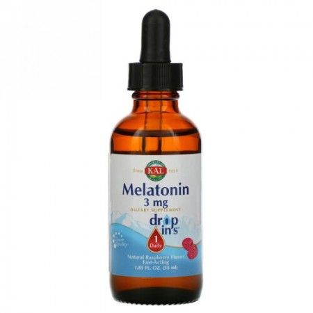 KAL, Melatonin, Natural Raspberry Flavor, 3 mg , 1.85 fl oz (55 ml)