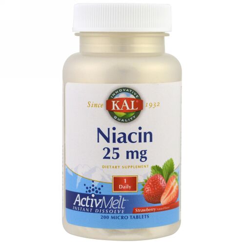 KAL, ナイアシン、イチゴ、25mg、200マイクロ錠 (Discontinued Item)