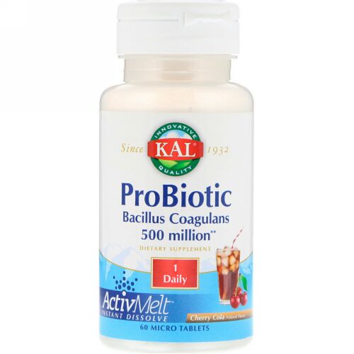 KAL, Probiotic Bacillus Coagulans ActivMelt, Cherry Cola, 500 million, 60 Micro Tablets (Discontinued Item)