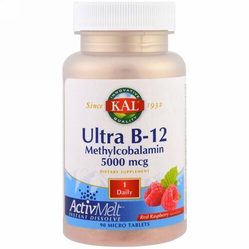 KAL, ウルトラB-12 メチルコバラミン, レッドラズベリー, 5000 mcg, 極小錠剤90錠 (Discontinued Item)