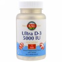 KAL, ウルトラD-3、キシリトール入り天然ペパーミント風味、5000IU、60チュアブル錠 (Discontinued Item)