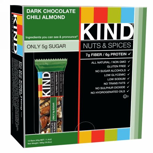 KIND Bars, Nuts & Spices, Dark Chocolate Chili Almond, 12 Bars (Discontinued Item)