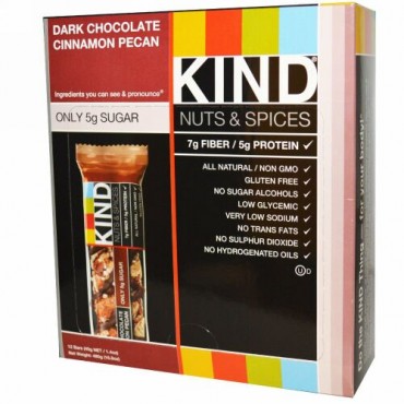 KIND Bars, ナッツ & スパイス, ダークチョコレート・シナモン・ペカン, 12 本, 各 1.4 オンス (40 g)