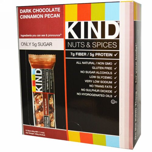 KIND Bars, ナッツ & スパイス, ダークチョコレート・シナモン・ペカン, 12 本, 各 1.4 オンス (40 g)