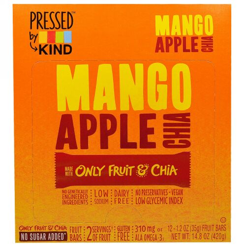 KIND Bars, プレスドバイカインド、マンゴー、アップル＆チア、フルーツバー12本（35オンス） (Discontinued Item)