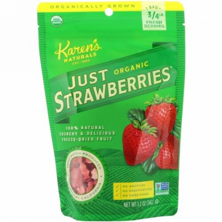 Karen's Naturals, オーガニック ジャスト ストロベリーズ, 1.2 oz (34 g)