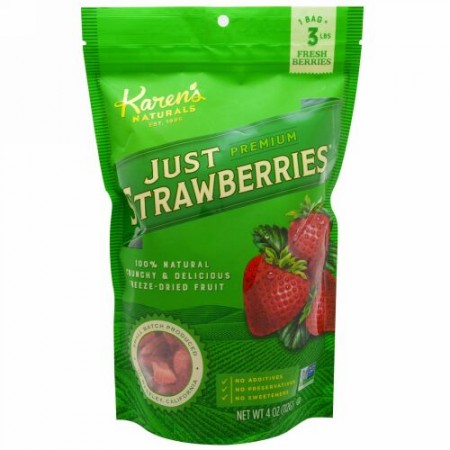 Karen's Naturals, プレミアム、フリーズドライフルーツ、ストロベリーだけ、4 oz (112 g) (Discontinued Item)