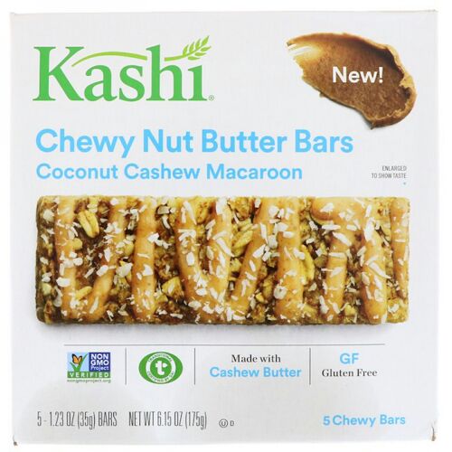 Kashi, チューイーナッツバターバー、ココナッツ・カシューナッツ・マカロン、5本、 各1.23 oz (35 g) (Discontinued Item)
