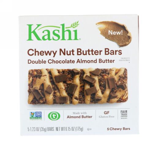 Kashi, チュイーナッツバターバー、ダブルチョコレートアーモンドバター、チュイーバー5本、各1.23 oz (35 g) (Discontinued Item)
