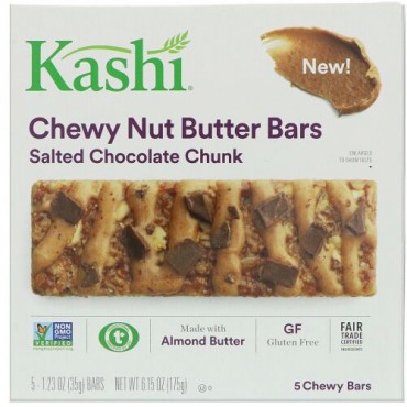 Kashi, しっとりナッツバターバー、ソルトチョコレートチャンク、5本、各1.23 oz (35 g)