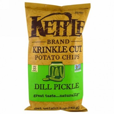 Kettle Foods, Krinkleカットポテトチップ、ディルピクルス、5 oz (142 g)