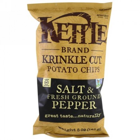 Kettle Foods, ポテトチップス、ソルト＆フレッシュグラウンドペッパー、5 oz (142 g)