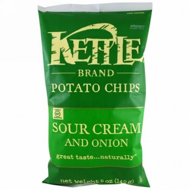 Kettle Foods, ポテトチップス、サワークリーム＆オニオン、5 oz (142 g)