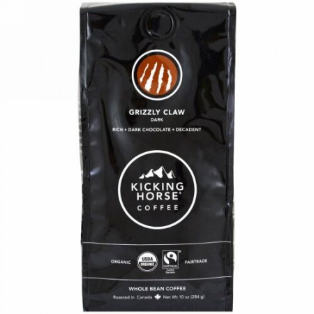 Kicking Horse, Grizzly Claw, Dark, Whole Bean Coffee, 10 oz (284 g) (Discontinued Item)