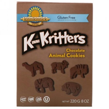 Kinnikinnick Foods, KinniKritters®、 チョコレート・アニマルクッキー、8 オンス (220 g) (Discontinued Item)