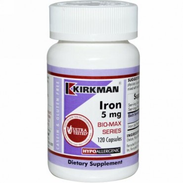 Kirkman Labs, 鉄 バイオ-マックスシリーズ,  5 mg, 120 カプセル (Discontinued Item)