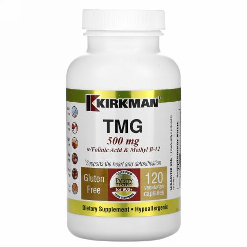 Kirkman Labs, TMG with Folinic Acid & Methyl B-12, 500 mg, 120 Capsules