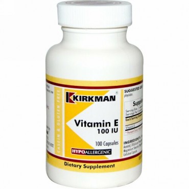 Kirkman Labs, ビタミンE, 100 IU, 100 カプセル (Discontinued Item)