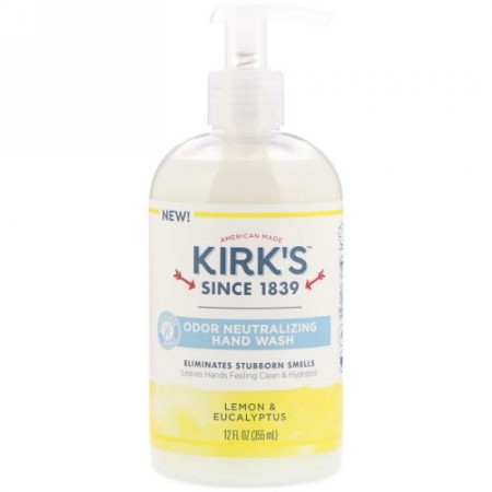 Kirk's, 臭い中和ハンドウォッシュ、レモン & ユーカリ、12液量オンス (355 ml)